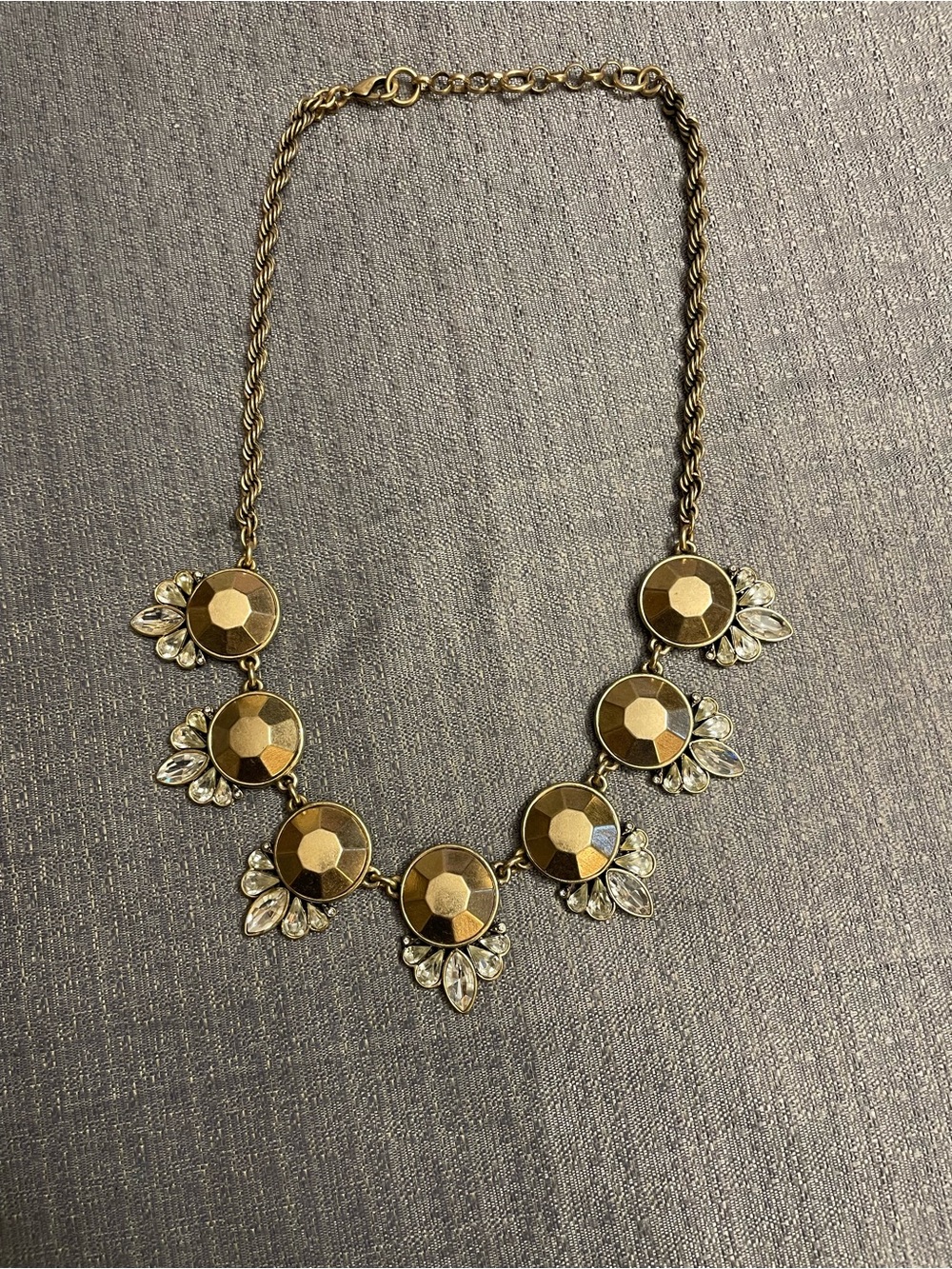 J. Crew Antiqued Floral Gold-Tone Brass Chain Links Statement Necklace